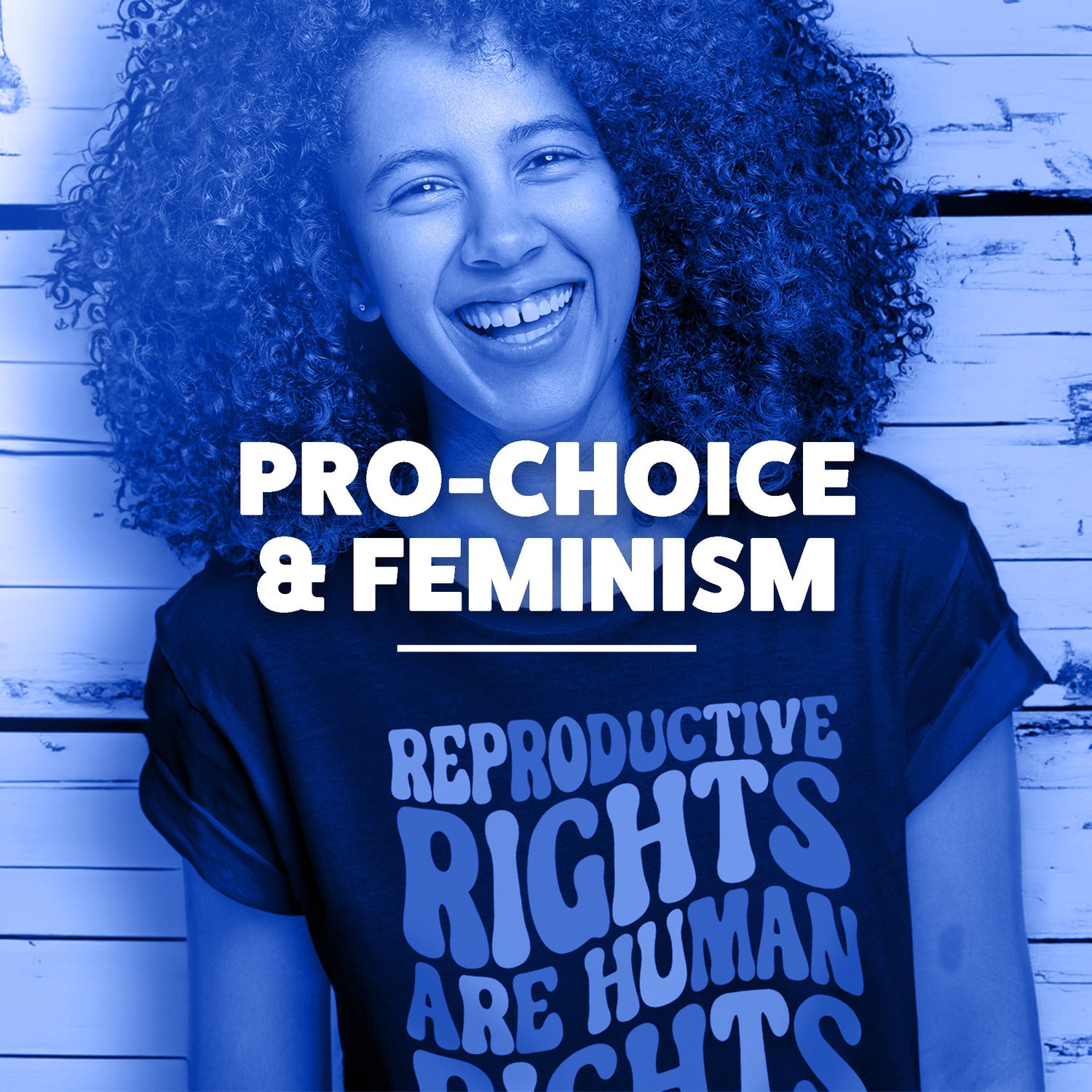 A woman of color wearing a t-shirt that says "Reproductive Rights Are Human RIghts" in a vintage design. This image is for our Pro-Choice & Feminism collection.